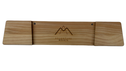 Showing the nice wood and Clear coat on the full Powder Chaser premium wood snowboard mount product by Adventure Mounts.