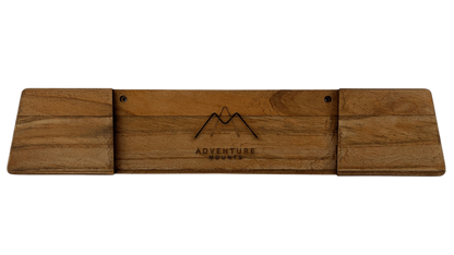 Showing the raw wood and Trailwood stain on the full Powder Chaser premium wood snowboard mount product by Adventure Mounts.